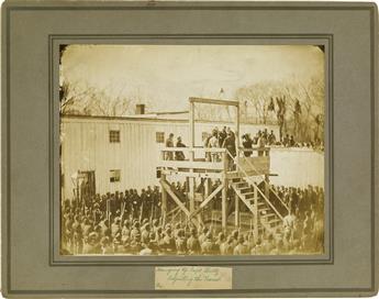 (ALEXANDER GARDNER) (1821-1882) Suite of 3 photographs documenting the hanging of the Lincoln conspirators, and 3 documenting the hangi